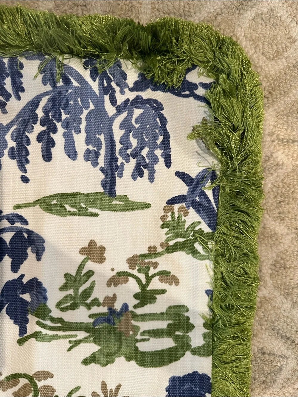 New custom blue and green lumbar pillow cover. Designer fabric.